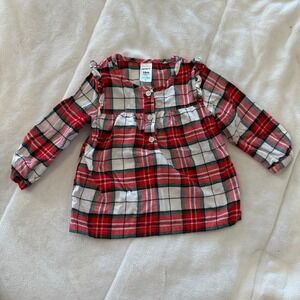 Carter's Baby Girl Plaid Long Sleeve Ruffle Tunic Shirt 18 Months Red